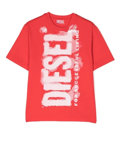 Diesel Red T - Shirt with Bleeding Logo