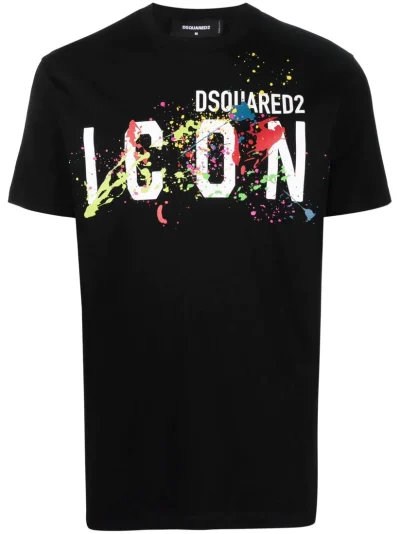 Dsquared2 'ICON' Black Pray Painted Colorful T-Shirt